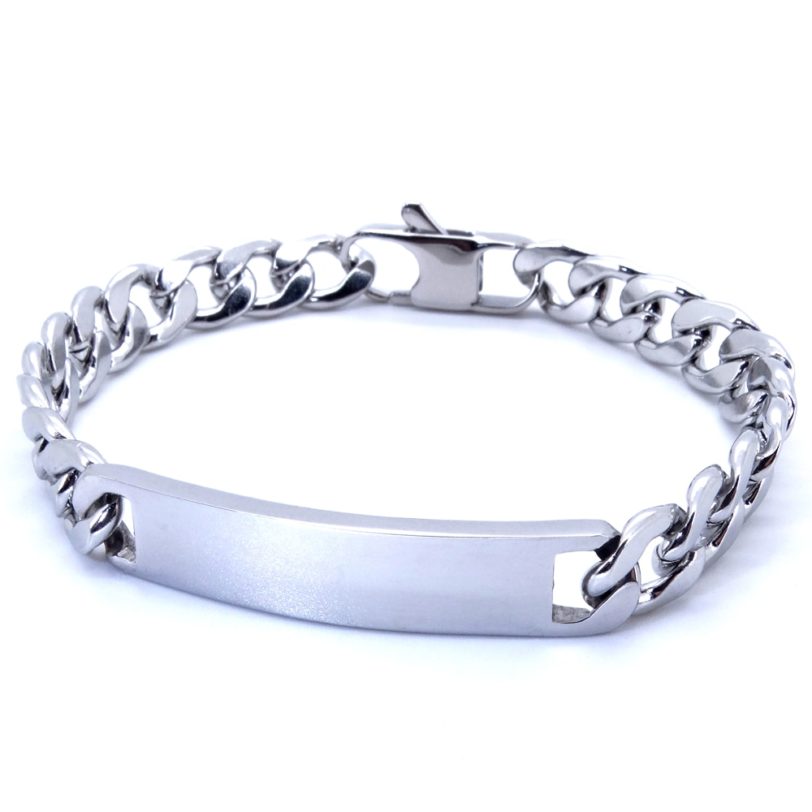 100% Stainless Steel Bracelet 9 mm 8 Inches Curb Cuban Chain Smooth Bar ID Bracelets for Men Women Free Shipping Factory Offer