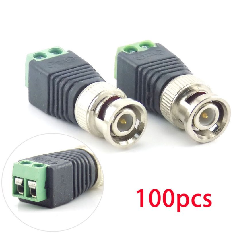 100Pcs wholesale BNC DC Male Connector Plug Adapter Video Balun Coax CAT5 for CCTV Camera Security Surveillance Accessories H10