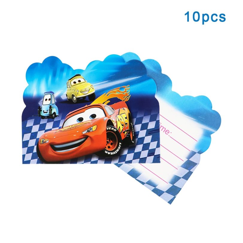 10Pcs Cartoon Disney Cars Theme Pink Party Invitation Card Kid Boy Girl Birthday Party Baby Shower Supplies Party Favors