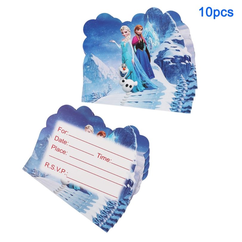 10Pcs Disney Frozen Princess Theme Pink Party Invitation Card Kid Boy Girls Birthday Party Baby Shower Supplies Party Favors