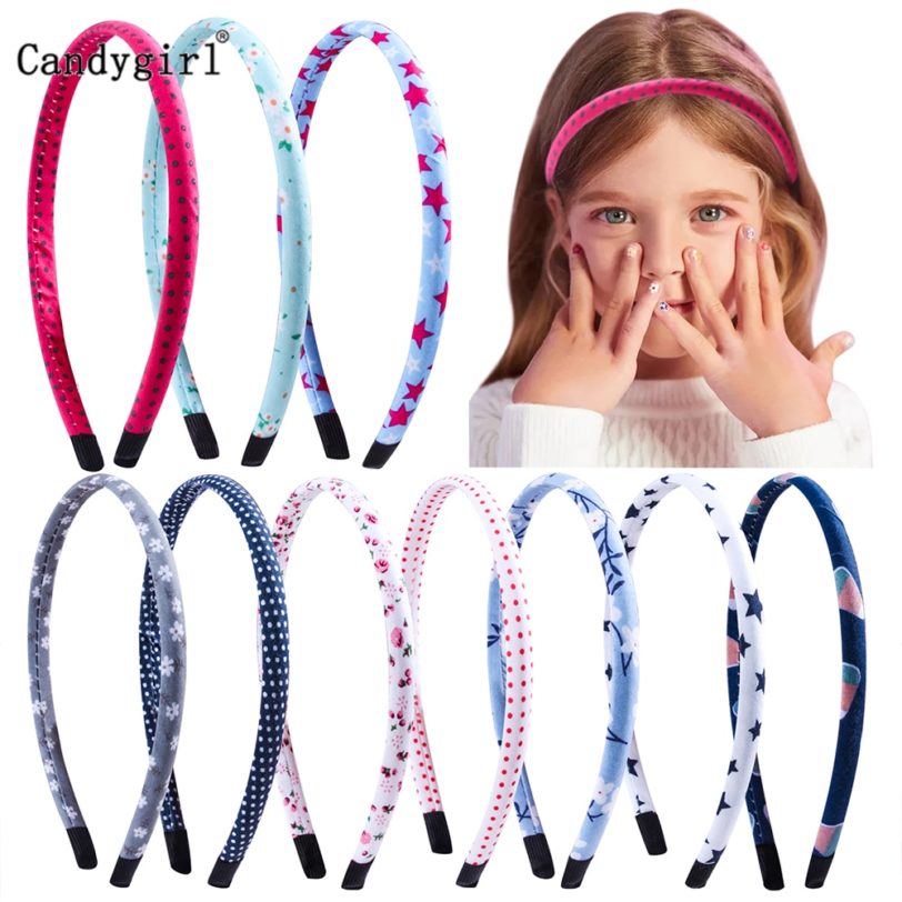 10pcs Flower Printed Headband for Girls Satin Fabric Covered Hair Band Plastic Multicolor Headpieces Hair Accessories