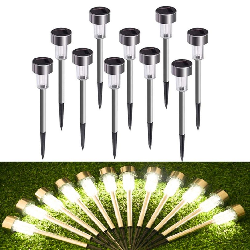 10pcs LED Solar Light Stainless Steel Tube Outdoor Waterproof Lawn Stake Lamps Garden Yard Art Landscape Lights Walkway Decor