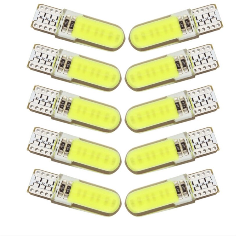 10pcs Silicone Gel COB LED Car Light 12V T10 W5W Wedge Side Parking Reading Bulb Signal Lamp Clearance Door Light 12 SMD chips