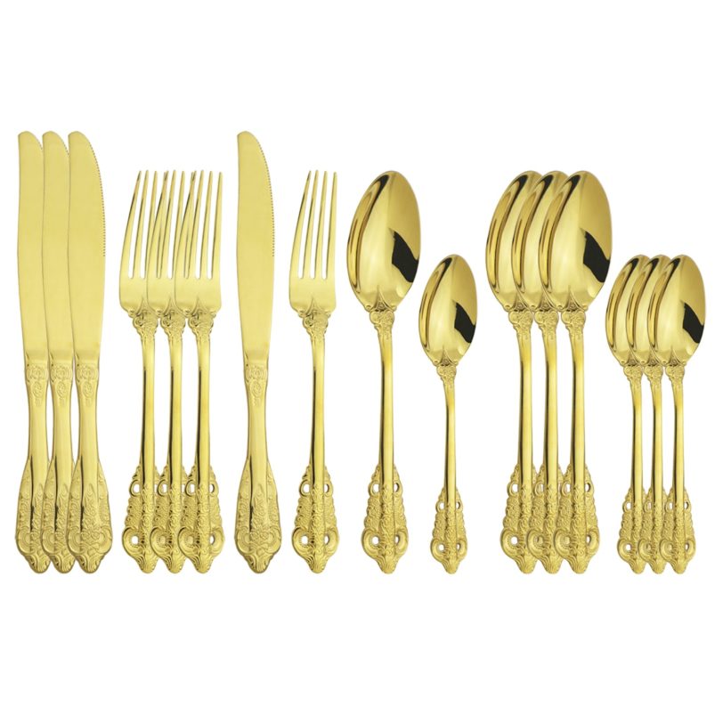 16pcs Gold 304 Stainless Steel Tableware Set Dinnerware Flatware Knife Fork Spoon Cutlery Set Home Party Luxury Silverware Set