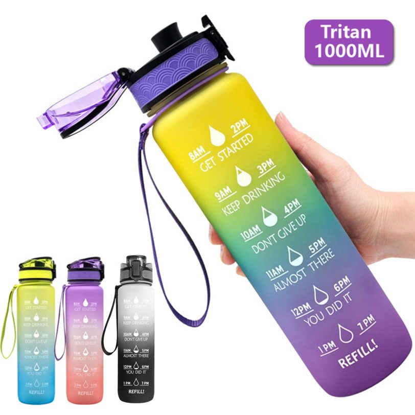 1L Tritan Water Bottle With Time Marker Bounce Cover Motivational Water Bottle Cycling Leakproof Cup For Sports Fitness Bottles