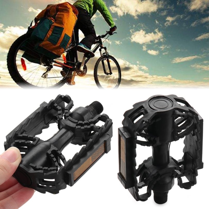 1Pair 12mm/14mm Black Plastic Bicycle Pedals with Reflective Panels MTB Road Bike Flats Platform Pedal Cycling Accessories