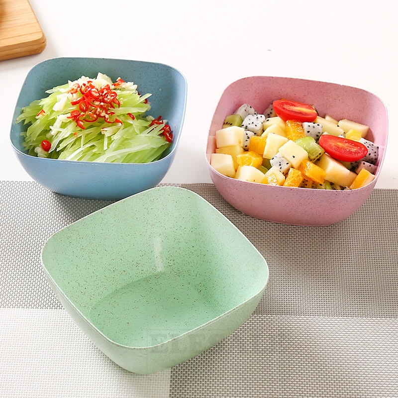 1Pcs ECO Friendly Large Square Wheat Straw Bowl Fruits Salad Nuts Bowls Kitchen Tableware Soybean Snack
