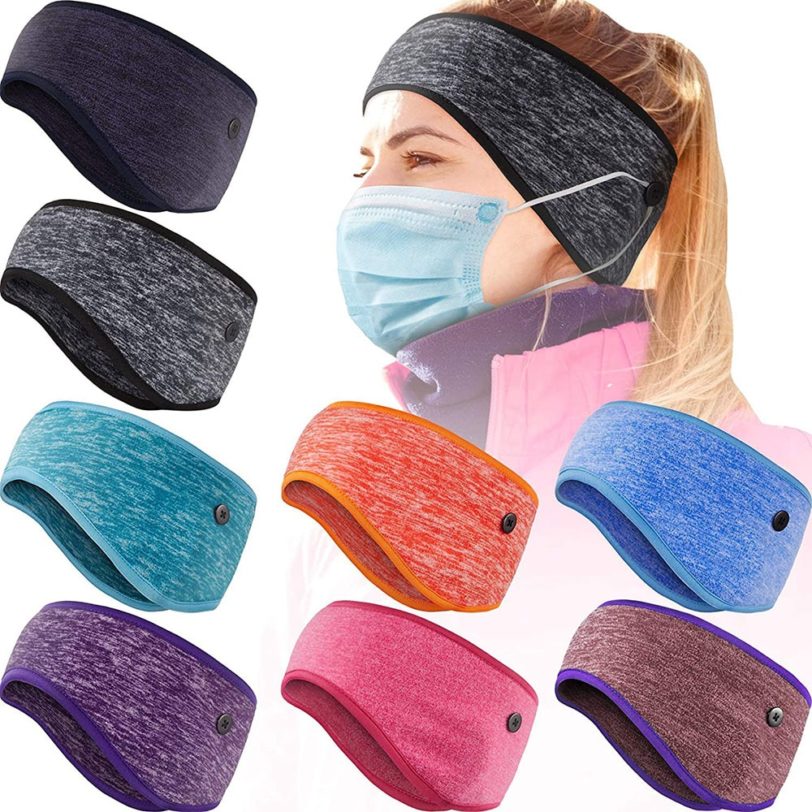 1Pcs Fashion 2 in 1 Ear Muffs Warmer Headband with Buttons Full Cover Sports Headband for Outdoor Fitness Running Sweatband