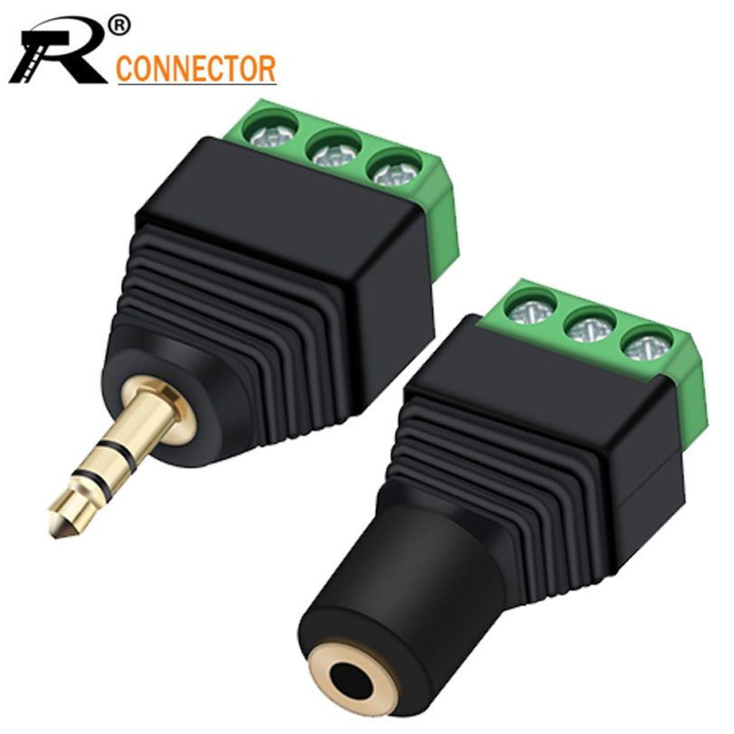 1pair/2pcs 2.5mm 3ploe 1/8 Inch Stereo Male to AV Screw Video Balun Terminal Jack 2.5 mm Female 3 pin Terminal Block Plug