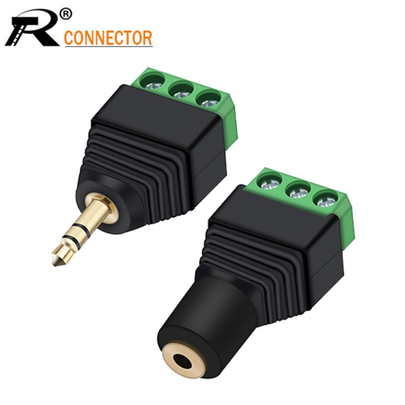 1pair/2pcs 3.5mm 3ploe 1/8 Inch Stereo Male Plug to AV Screw Video Balun Terminal Jack 3.5 mm Male 3 pin Terminal Block Plug