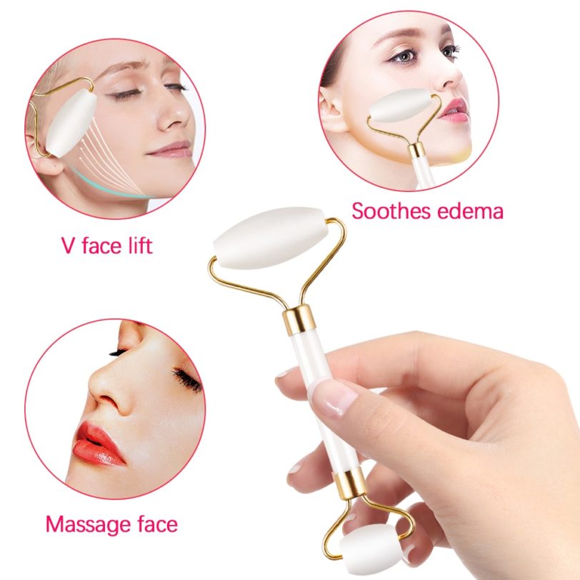 1pc White Jade Roller Massager For Face Lift Up Natural Stone Facial Massager Roller Facial Slimming Chin Skin Care Beauty Tool - Image 2