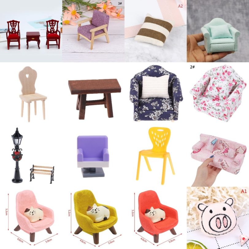 1pc or 1set Cute Mini Street Light Lamp Chair Pillow Stool Sofa For Couch Bed Dollhouse Furniture Toys Doll House Accessories