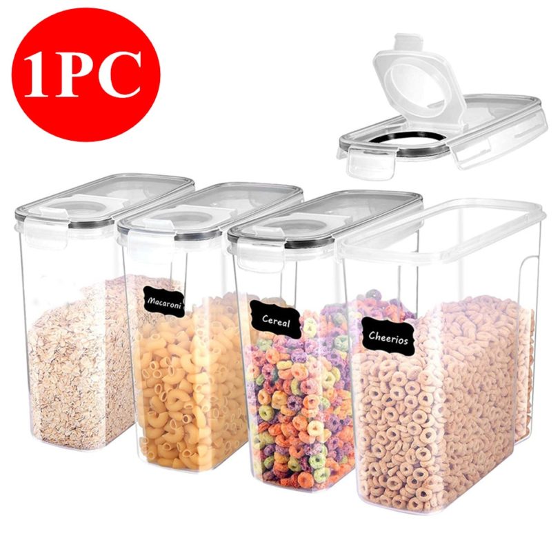 1pcs 4LBlack Cereal Storage Containers Airtight Food Storage box Large Plastic Kitchen Keeper Easy Pouring Lid
