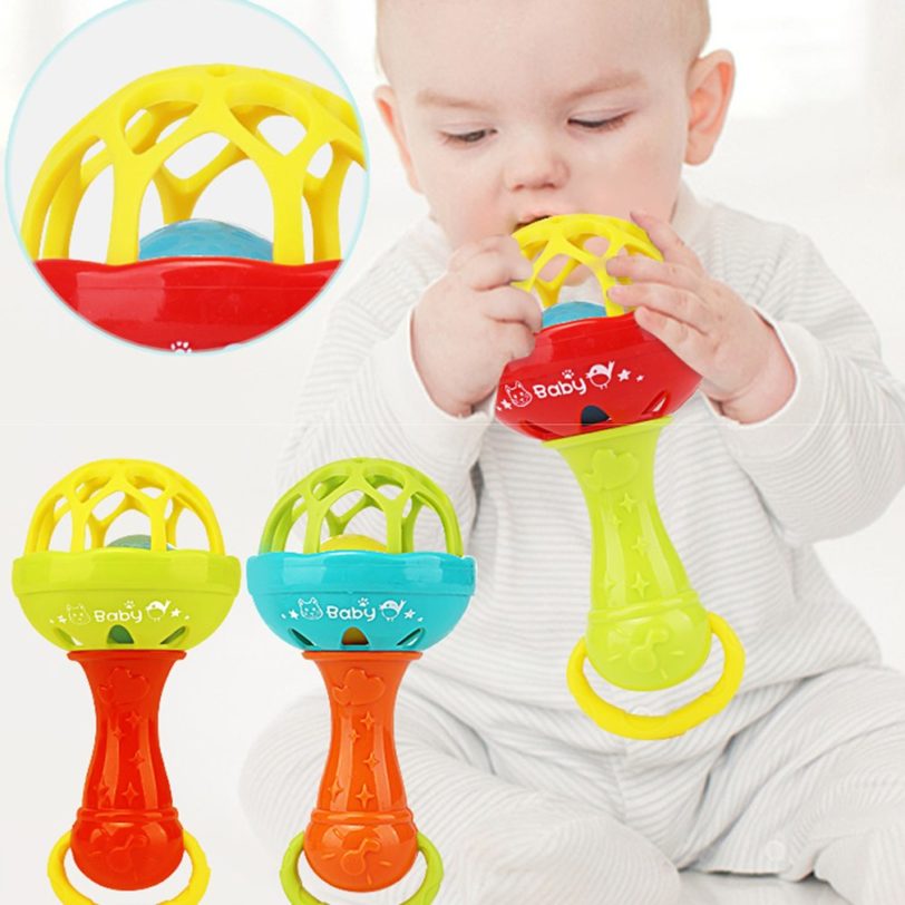 1pcs Fun games baby soft rubber teether rattle rod multi-functional baby rattle stick with teether baby hand holding toy