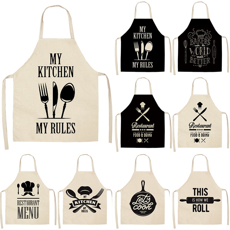 1pcs Letter Alphabet Kitchen Aprons For Women Cotton Linen Bibs Household Cleaning Pinafore Home Cooking Apron