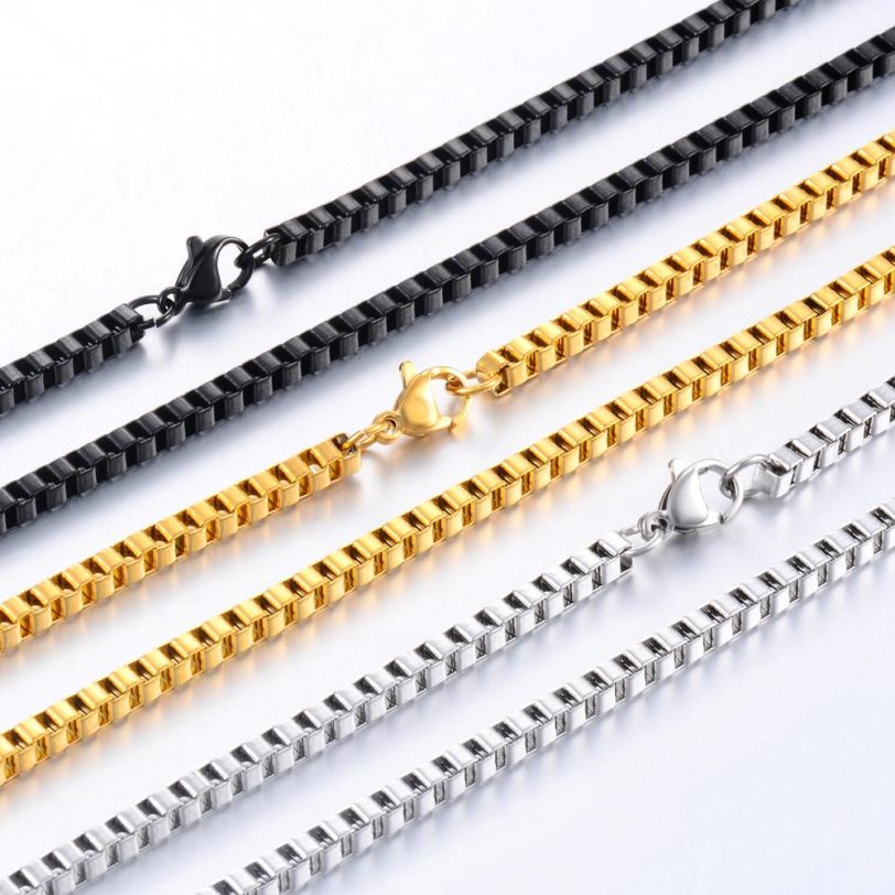 2/3/4MM Steel/Gold/ Black Box Necklace Chain 316L Stainless Steel Necklace For Fashion High Quality Jewelry Women Men Chain