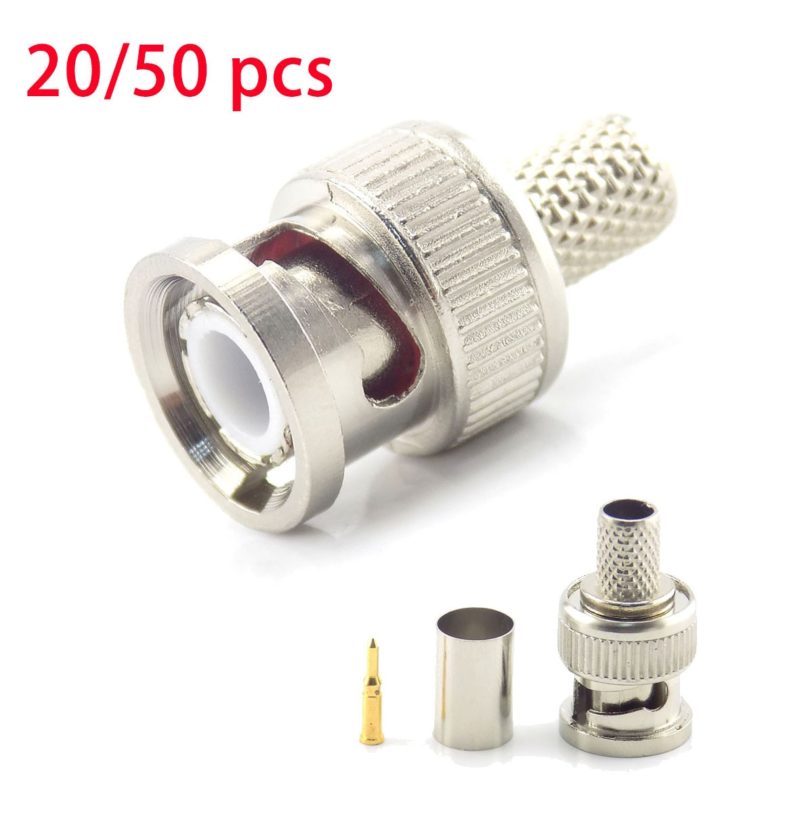 20/50Pcs 3 In 1 CCTV Camera Coupler Crimp Connector Bnc Male Connector To Coax Rg59 Connector Cable Accessories H10