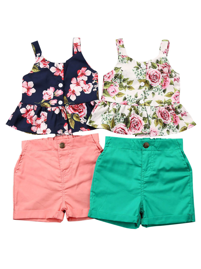 2020 Baby Summer Clothing 1-6y Floral Newborn Baby Girl 2pcs Clothes Vest Tops Shorts Pants Outfits Set