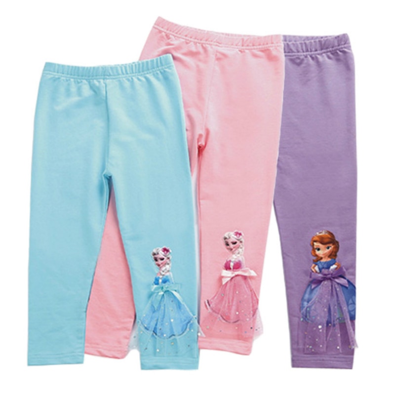 2020 Children Girls Leggings Summer Calf Length Pants Cartoon 3D Anna Elsa Girls Pants Children Trousers