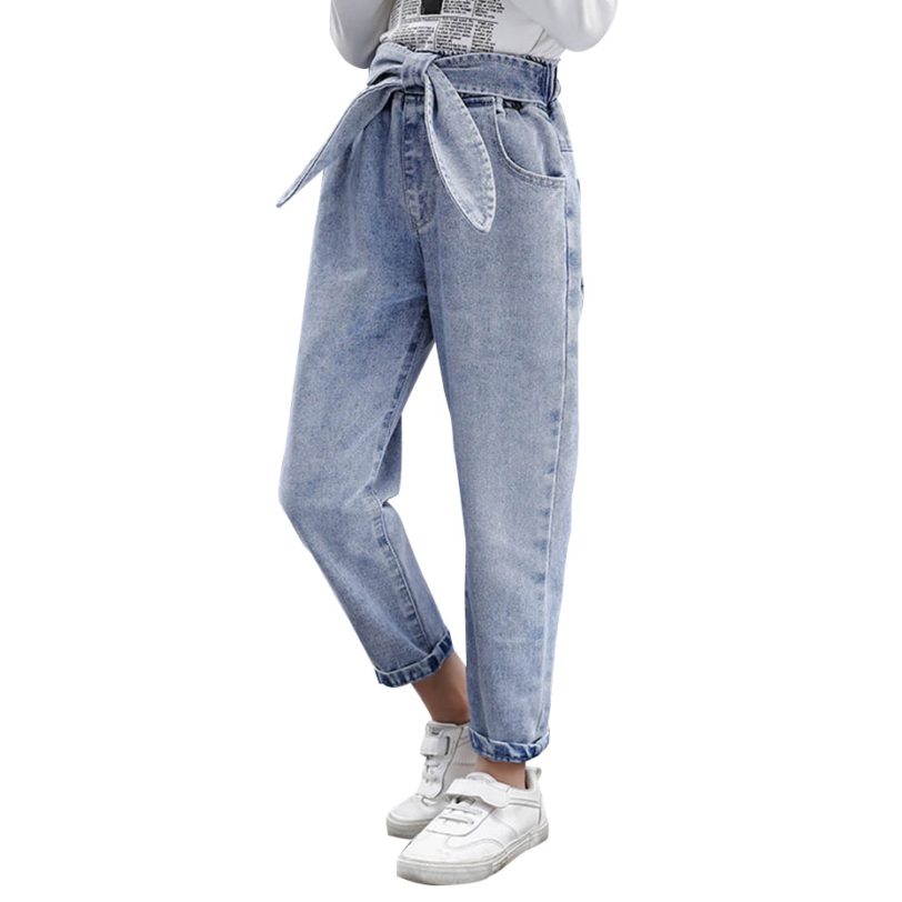 2020 Spring Kids Jeans Girl Solid Jeans For Girls Fashion Bow Girls Jeans Pants Autumn Casual