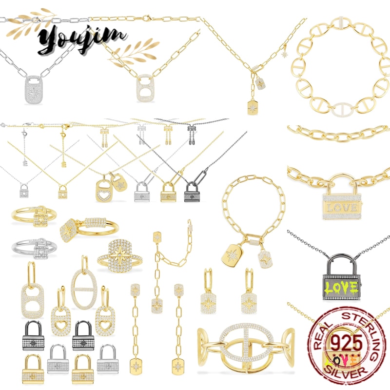 2021 Accessories August New Style Valentine LOVE Lock Necklace Earring Bangle Ring Jewelry Set Gift 925