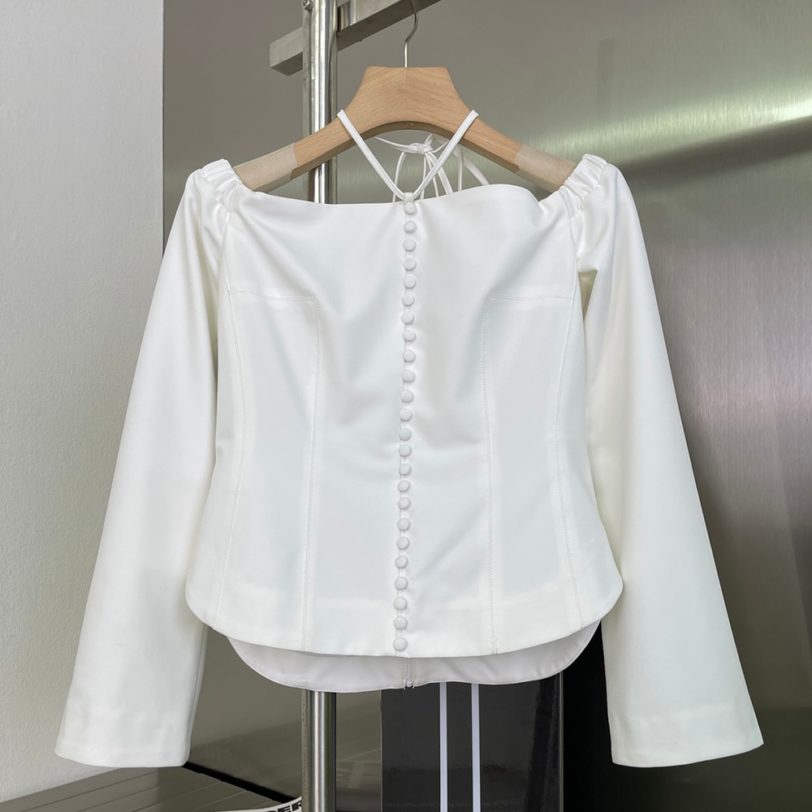 2021 Autumn new shirt ladies fashion sexy one shoulder white blouses
