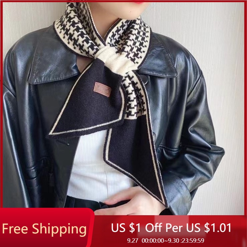 2021 New Designer Women s Houndstooth Knitted Scarf Stole Women Winter Thick Warm Neck Scarves for