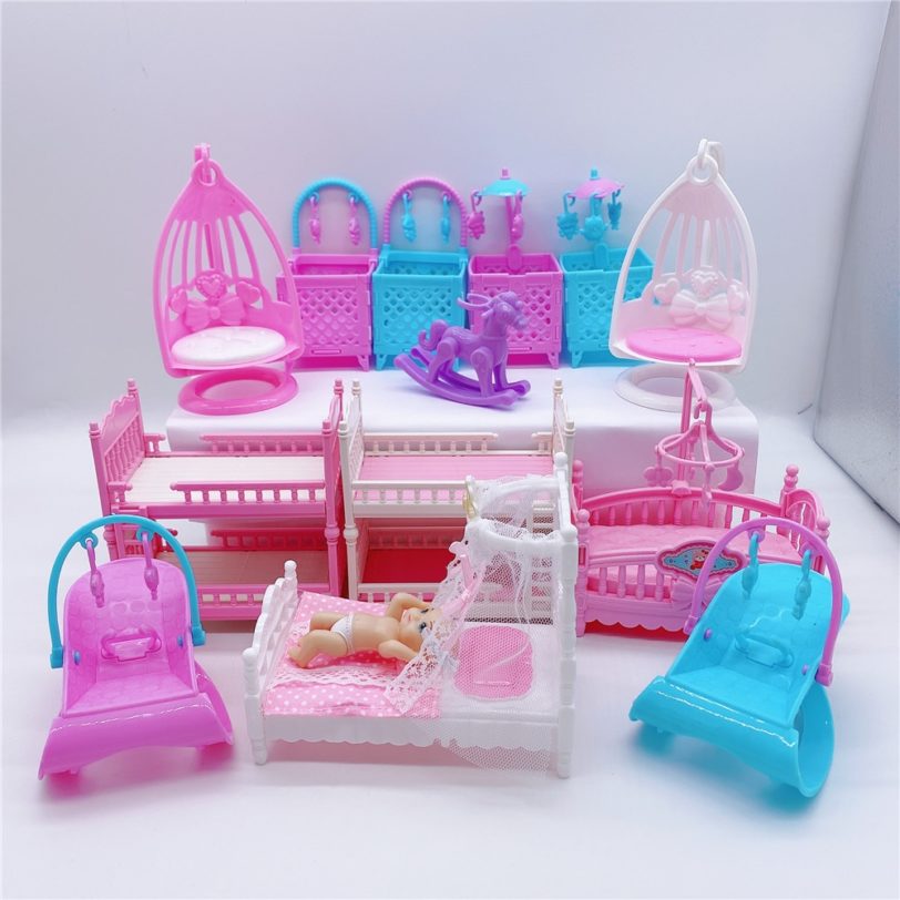 2021 New Fashion Barbies Doll Crib Double Bed Cute Children s Toy Accessories Best Gift for