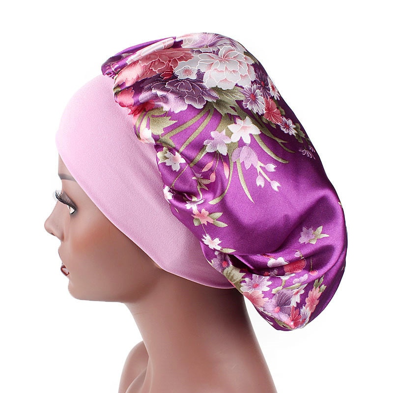 2021 New Fashion Satin Hat Hair Night Bonnet For Women Floral Sleeping Caps Faux Silk Female