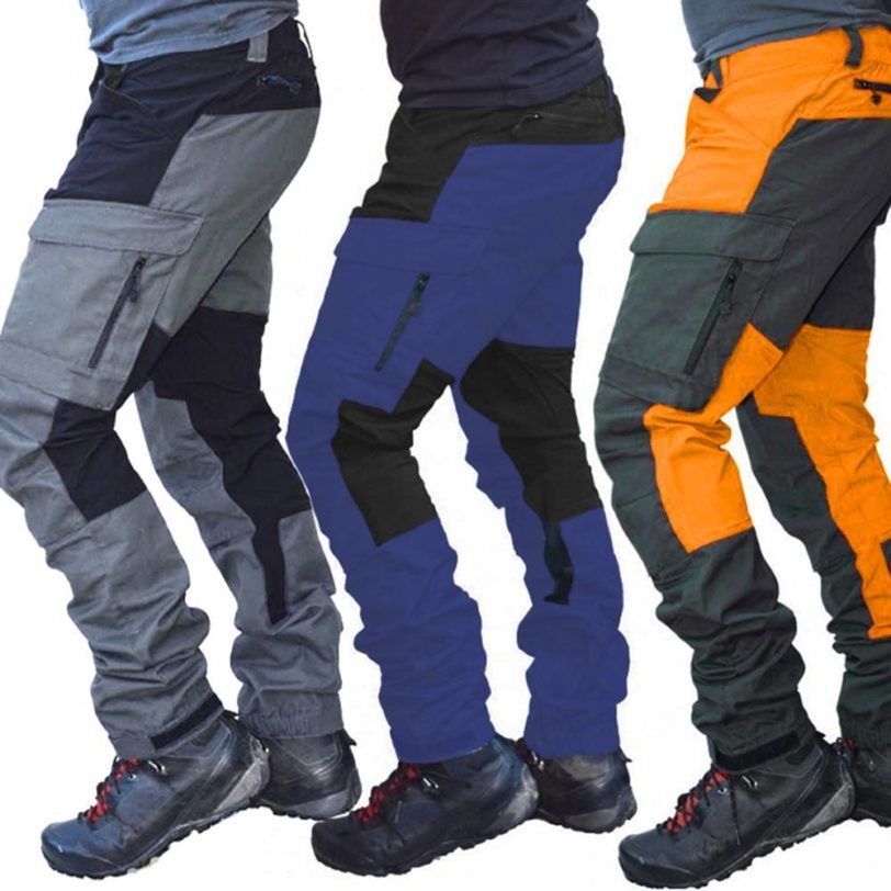 2021 New Men Fashion Color Block Multi Pockets Sports Long Cargo Pants Work Trousers Men Clothing Streetwear Pants Plus Size 3XL