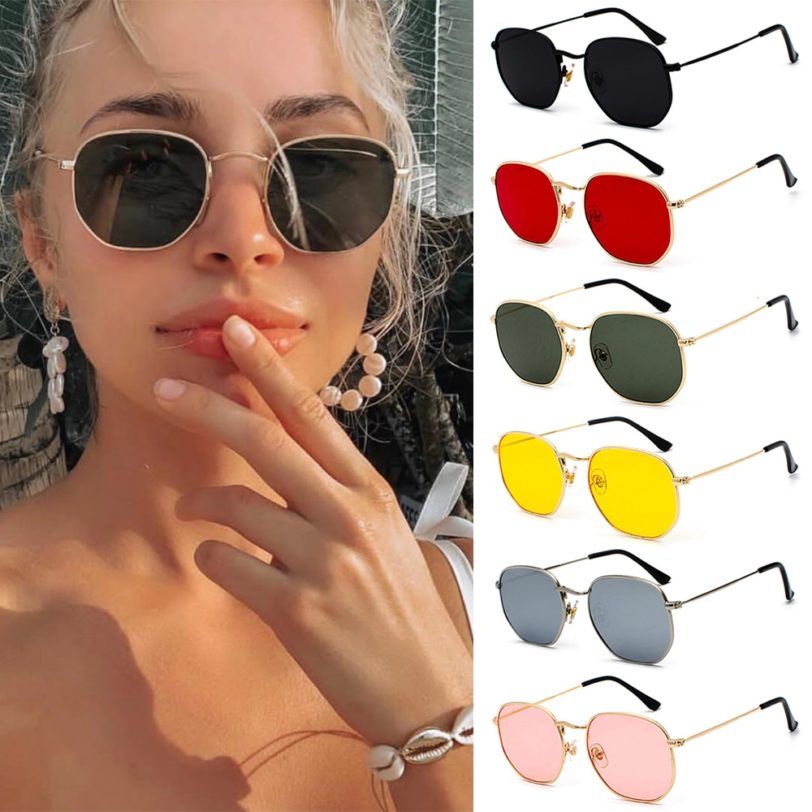 2021 Vintage Hexagon Sun Glasses Women Small Square Sunglases Men Metal Frame Driving Fishing Glasses UV400 Protection Eyewear