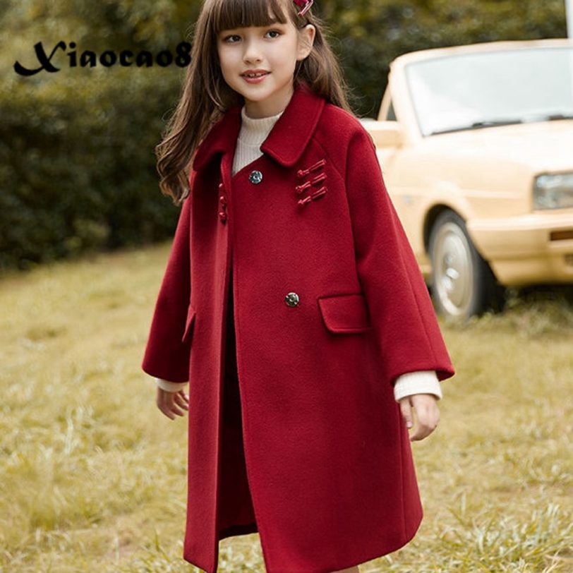 2021 Winter Teenage Girls Padded Cotton Woolen Coat High Quality Big Girls Long Outerwear Clothes Fashion
