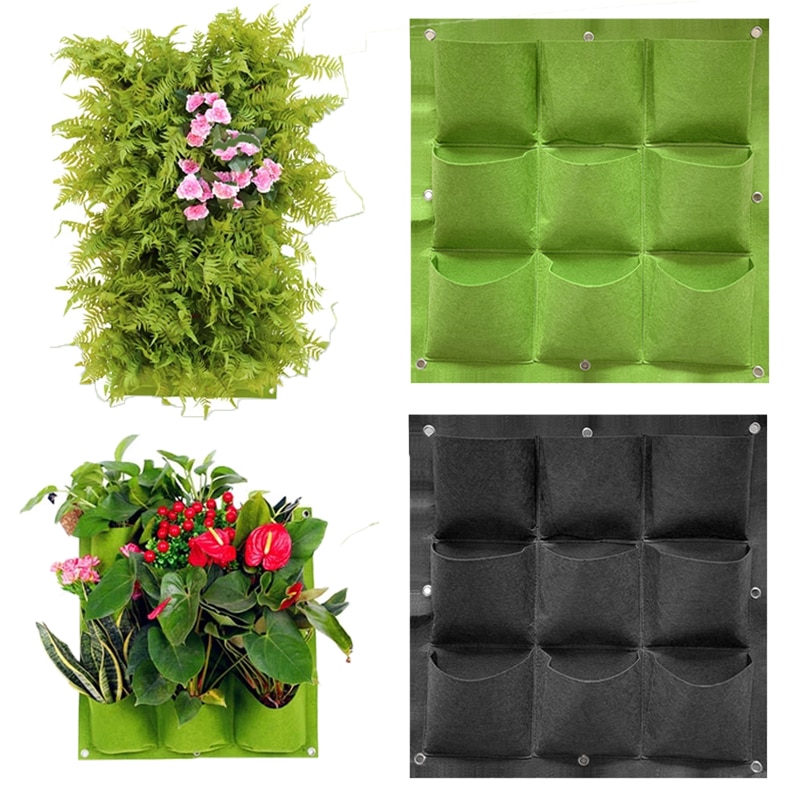 25 36 64 Pockets Green Black Grow Bags Planter Vertical Garden Greenhouses Flower Pot Seedling Wall