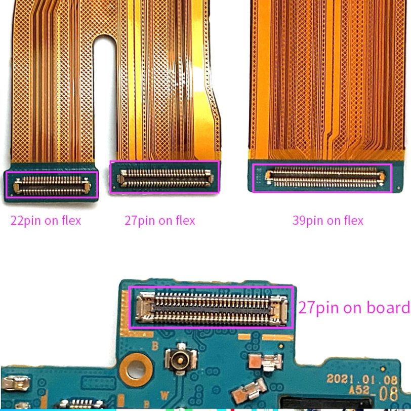 2PCS For Samsung Galaxy A52 A526B LCD Display FPC Connector on mainboard USB Charge Board Flex Cable