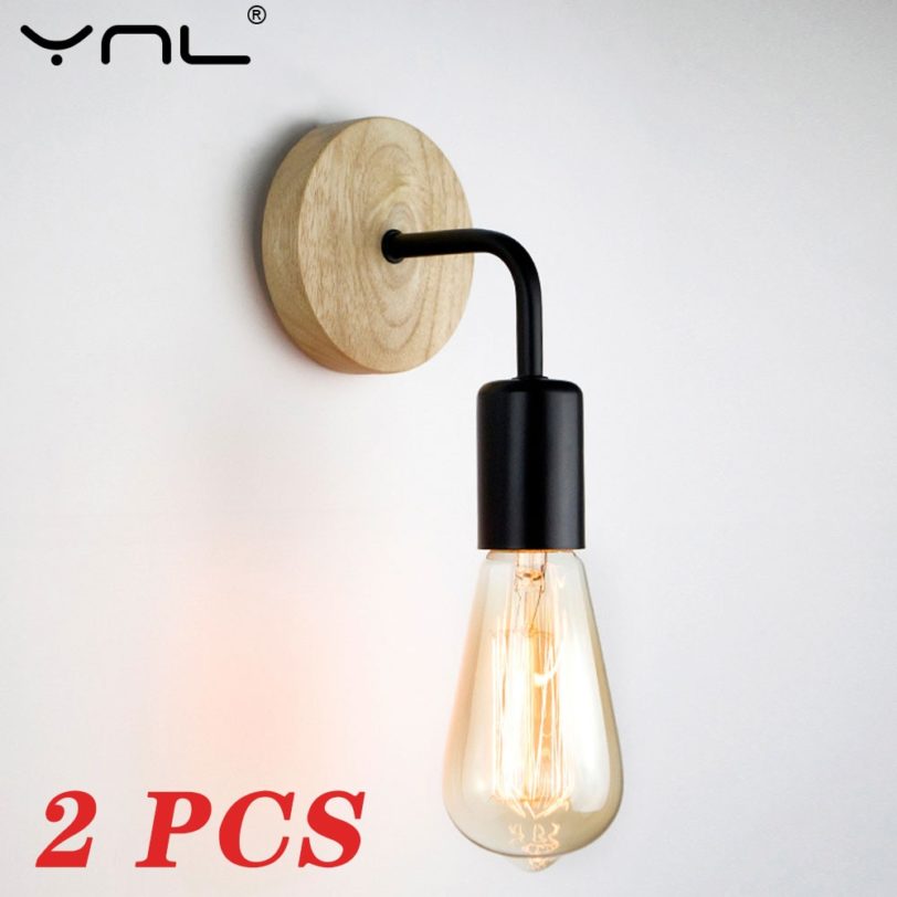 2pcs/lot Nordic Wood Wall Lamp Sconce E27 85-265V Retro Vintage Indoor Lighting Bedroom Liveing Room For Home Wall Light Fixture