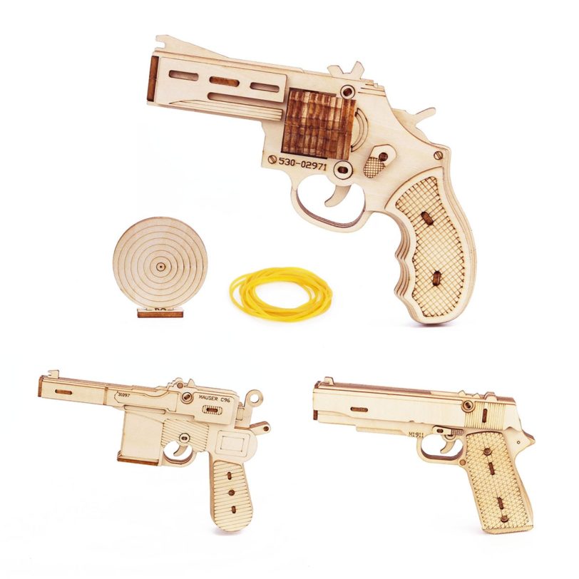 3 Kinds Rubber Band Gun Toy Revolver M1911 C96 Assembly Model 3D Wooden Puzzle Pistol Handgun DIY For Boys Shooting Gift