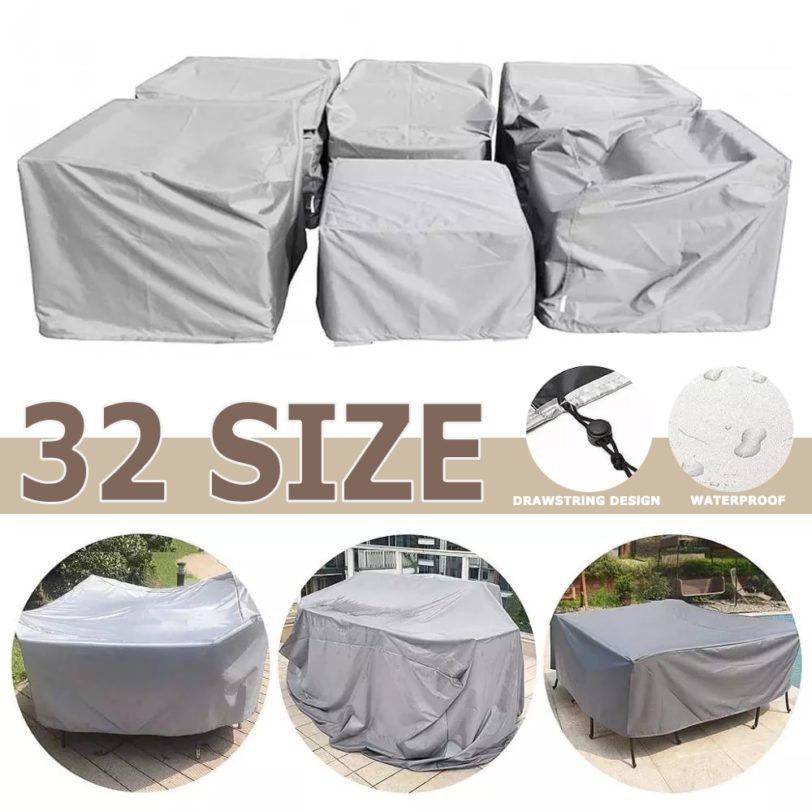 32 Sizes Black silver Furniture Cover Waterproof Outdoor Garden Patio Beach Sofa Chair Table Covers Rain Protection Cover