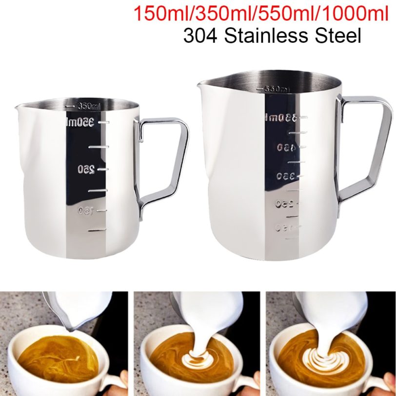 350/550ml Espresso Coffee Pull Flower Milk Mugs Cup Pots Handle Stainless Steel Coffee Garland Cup Latte Jug