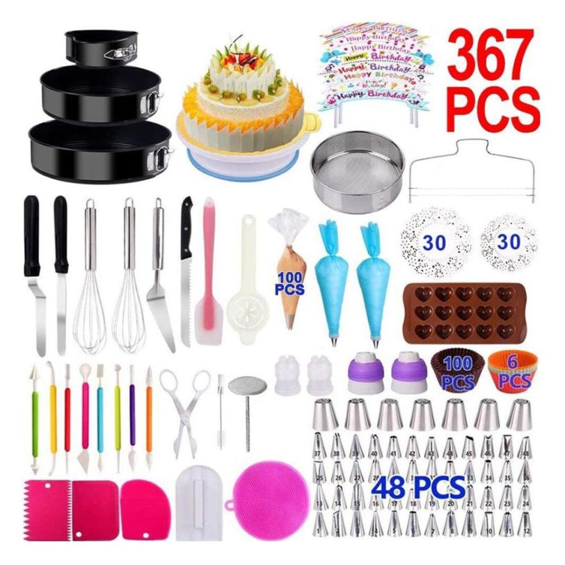 367PCS/Set Baking Tool DIY Cake Decoration Supplies Kit For Beginners Set Of 220 Baking Pastry Tools With Non-slip Base