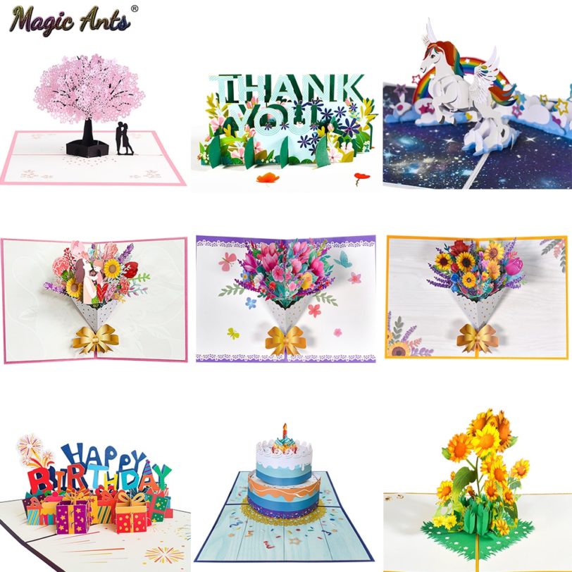 3D Pop-Up Cards Flowers Birthday Card Anniversary Gifts Postcard Maple Cherry Tree Wedding Invitations Greeting Cards