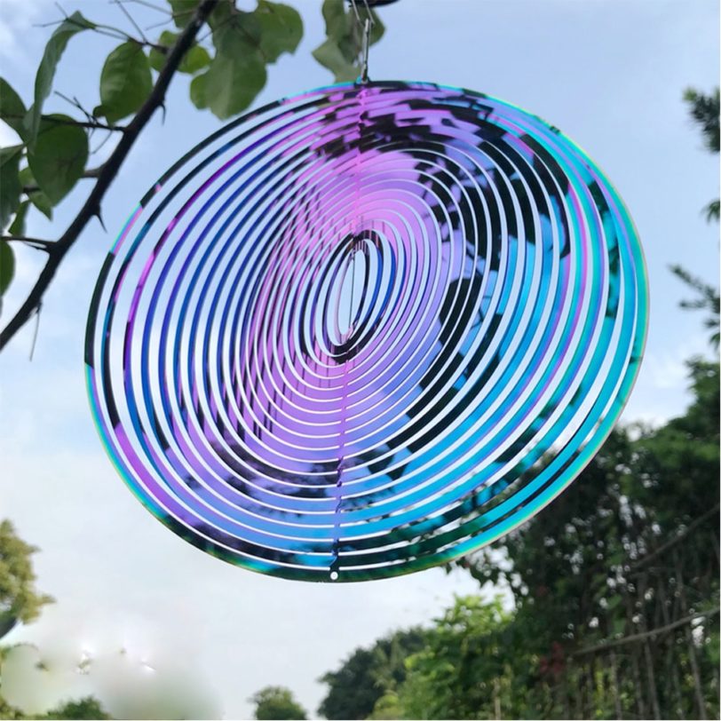 3D Round Rotating Wind Chimes Flowing-Light Effect Design Home Garden Decoration Outdoor Hanging Decor Gift Shiny Wind Spinners