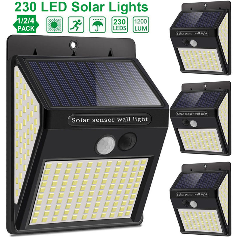3Mode Waterproof 230 LED Solar Motion Sensor Lights Outdoor Sunlight Solar Powered Street Wall Lamp for