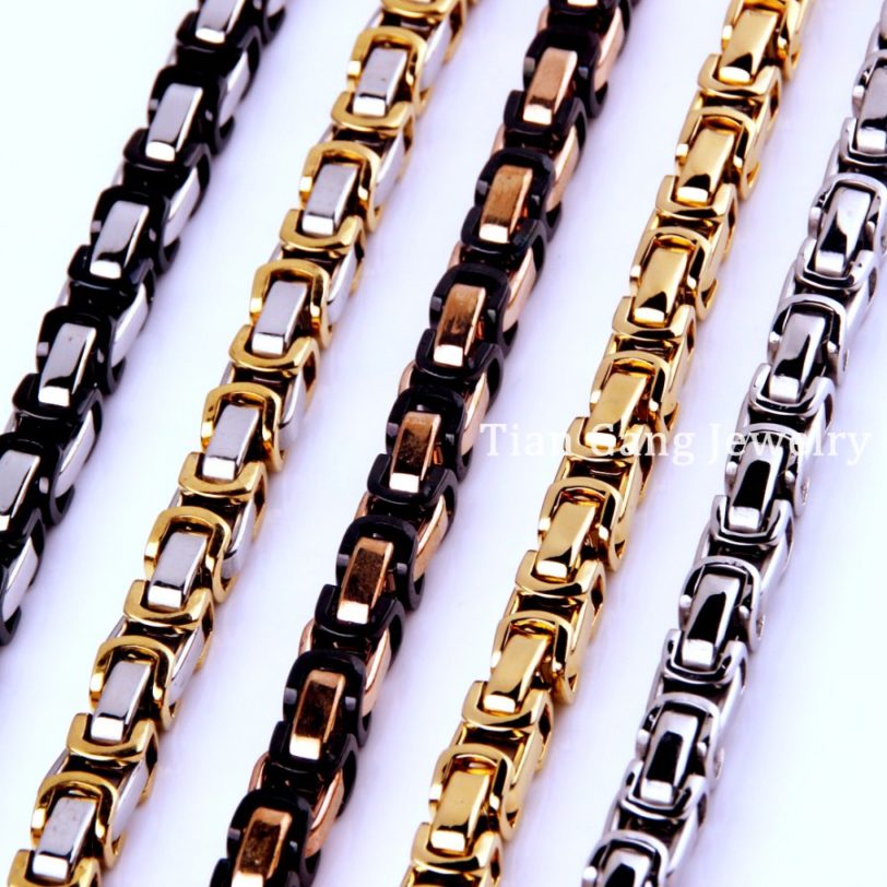 4/5/8mm 316L Stainless Steel Silver Color/Gold/Black/Rose Gold Byzantine Chain Mens Women Necklace/Bracelet