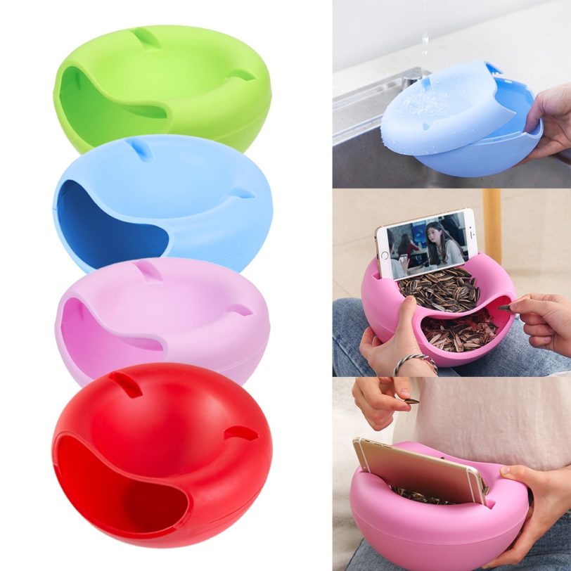 4 Colors Double Lazy Snack Bowl Plastic Snack Storage Box Bowl Fruit Bowl Phone Stand Chasing Artifact