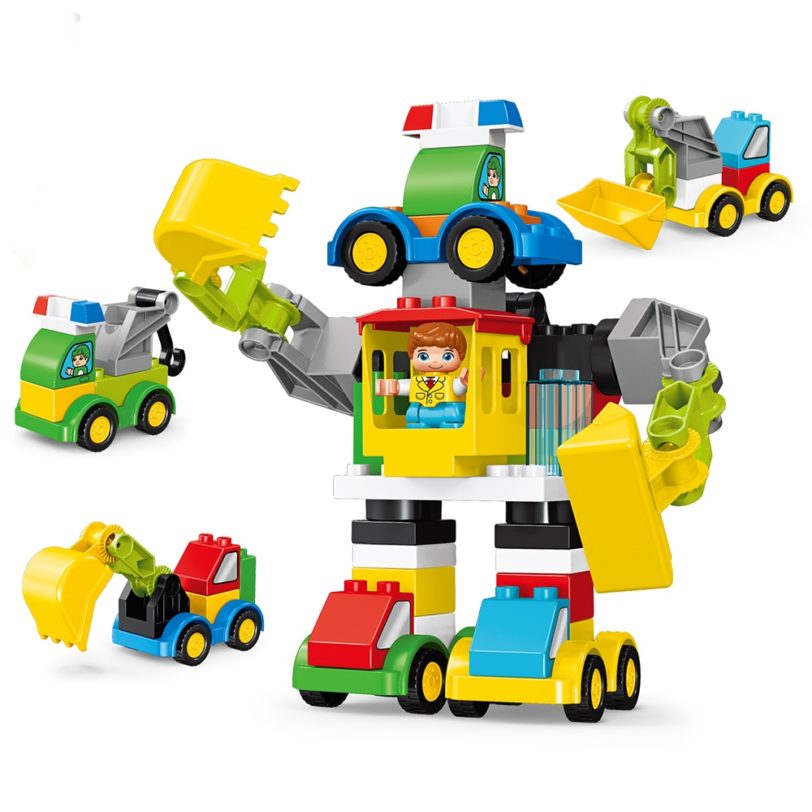 49Pcs Large Particles DIY Excavator Crane Transform Robot Car Building Blocks City Construction Vehicles Kids Toys For Children