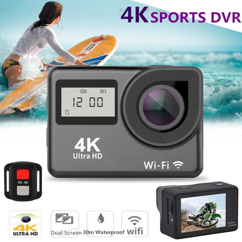 4K Ultra HD Action Camera Touch Double LCD WiFi 16MP 170D 30m Go Waterproof Pro Sport DV Helmet Video Camera With Remote Control