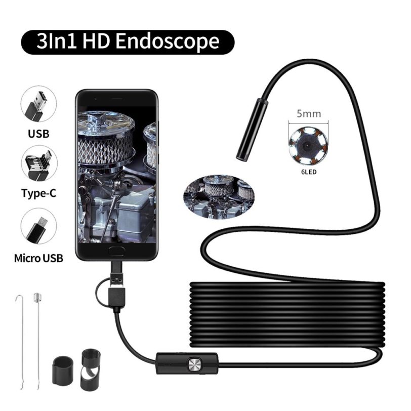 5.5mm 7mm TYPE C USB Mini Endoscope 1m 1.5m 2m Flexible Hard Cable Snake Borescope Inspection Camera for Android Smartphone PC