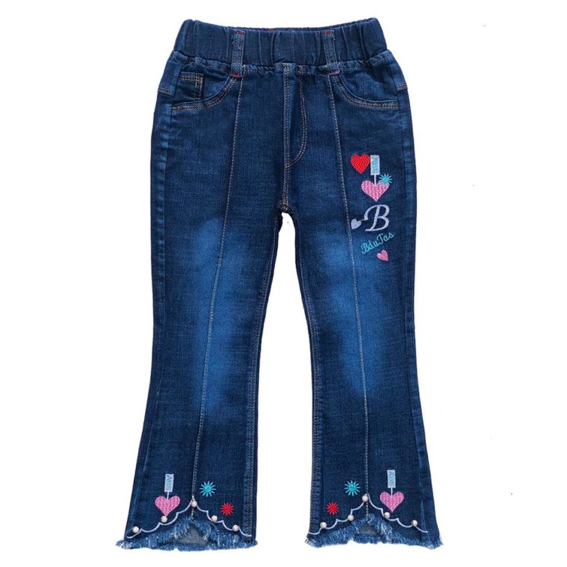 5-9Years Spring Autumn Kids Children Little Girls Jeans Hanging Ornament Embroidery Denim Pants Trousers