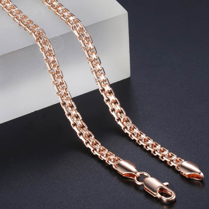 585 Light Rose Gold Filled Necklaces for Women Men Bismark Hammered Link Chain Fashion Jewelry Accessories 5mm GN452A