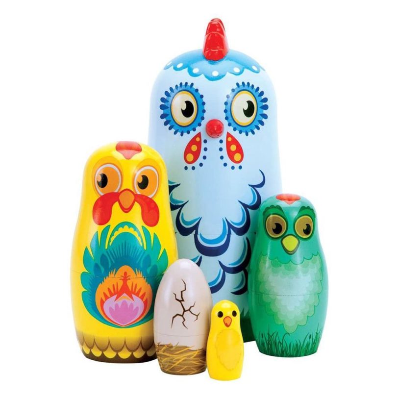 5Pcs/Set Wood Doll Russian Animal Chicken Nesting Dolls Matryoshka Kids Toy Gifts Crafted Doll Home Decor Tabletop Ornaments